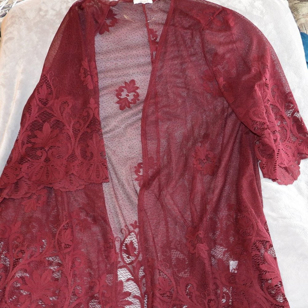 Maurices Burgundy Lace Kimono
